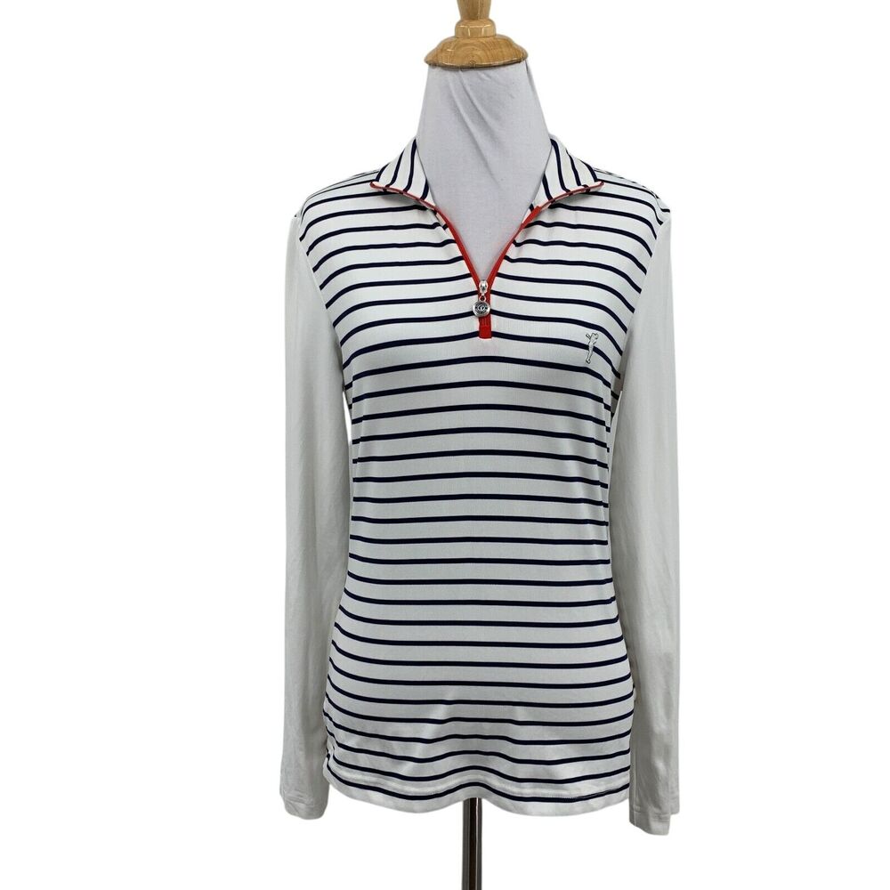 Golfino Shirt Womens 6 Nautical Stripes Quarter Zip Collar Long Sleeve Golf Top